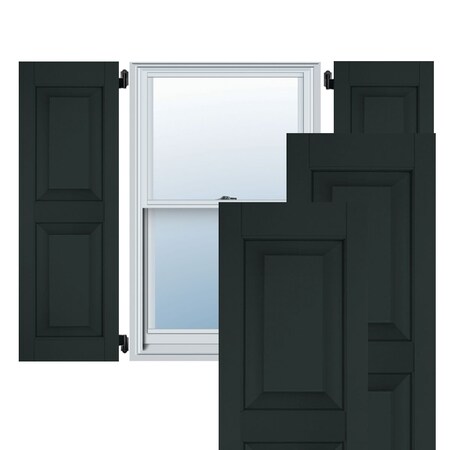 Ekena Millwork 18"W x 35"H Exterior Real Wood Sapele Mahogany Raised Panel Shutters, Black Forest Green PR RWR18X035DGM
